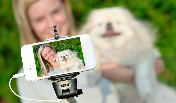 Beautiful girl with dog taken pictures of her self, instagram