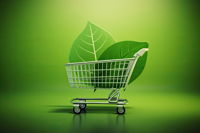 Eco friendly organic buying, zero waste purchasing, and sustainable procurement are all represented by the green shopping leaf icon. Generative AI Eco friendly organic buying, zero waste purchasing, and sustainable procurement are all represented by the green shopping leaf icon. Generative AI
