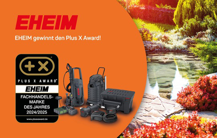 eheimaward1 Eheim wurde für 2024/25 in der Produktgruppe „Teichtechnik“ mit dem Plus X Award als „Fachhandelsmarke des Jahres“ ausgezeichnet.