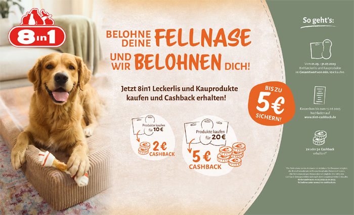 8in1 8in1 führt zur Unterstützung des Handels die Promo "Belohne deine Fellnase – und wir belohnen dich“ durch: Bild: Spectrum Brands