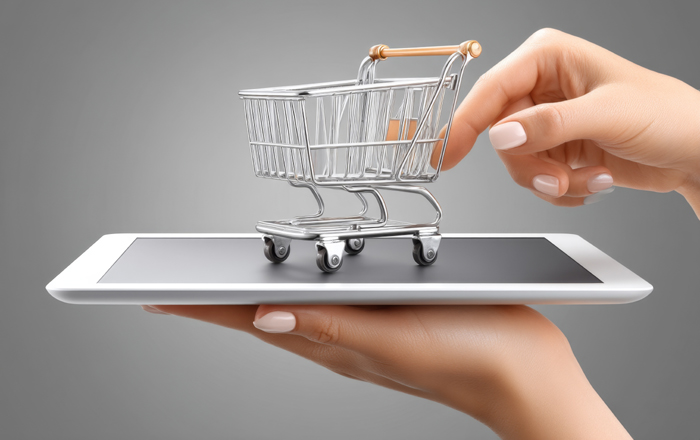 A digital shopper adding items to an online cart Der HDE rechnet in diesem Jahr mit einem Wachstum im Onlinehandel. Bild: Adobe Stock