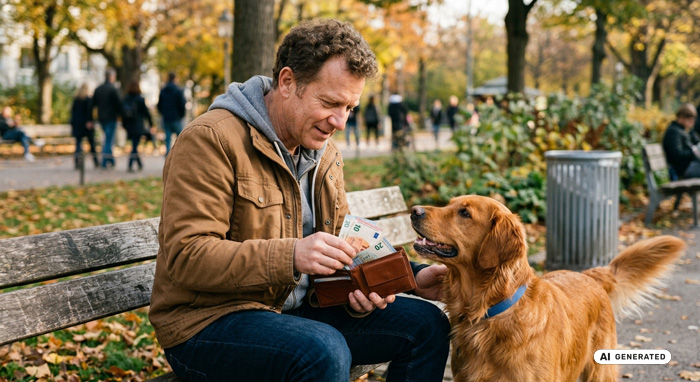 Fast jeder dritte befragte Hundehalter gibt an, grundsätzlich nirgendwo bei den Ausgaben für den Hund zu sparen, unabhängig vom finanziellen Druck. Bild: Gemini / KI-generiert